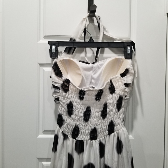 Strapless Maxi Dress Beach Tropical Summer Dress White Black Dot - Picture 6 of 8